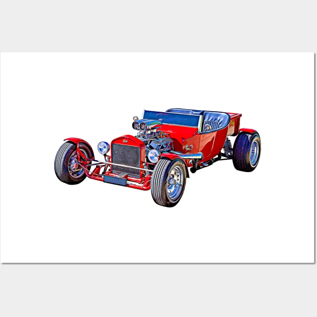 Ford Hotrod Red Vintage Cartoon Wall Art by Auto-Prints